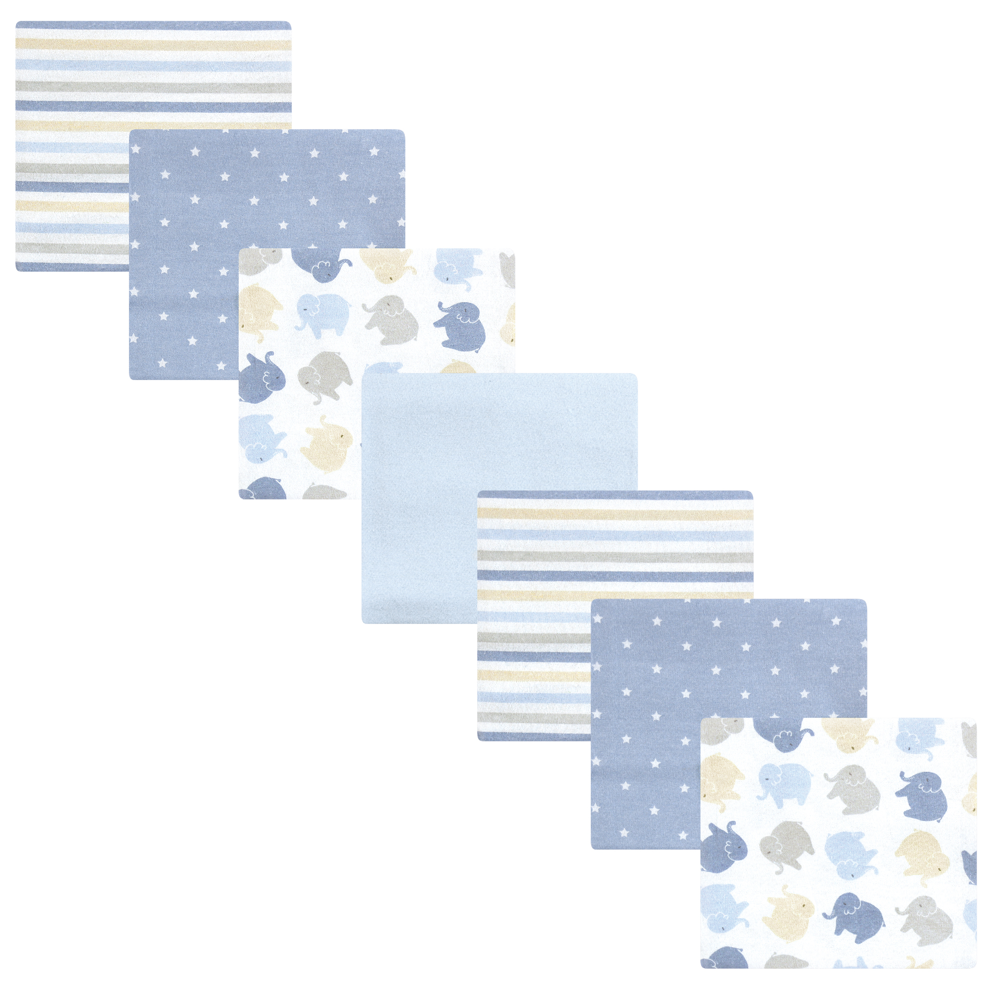 Hudson Baby Infant Boys Cotton Flannel Receiving Blankets 7pk, Multi Color Boy Elephant, One Size