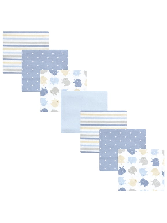 Unisex Baby Cotton Poly Flannel Receiving Blankets Bundle, Multi Color Boy Elephant, One Size