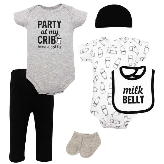 Hudson Baby Infant Boys Cotton Layette Set, Milk Bottle, 6-9 Months