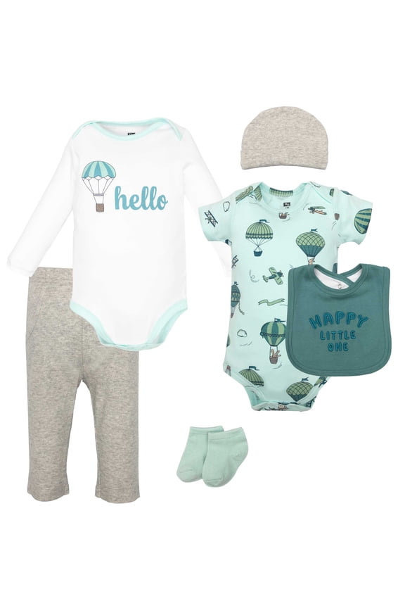 Infant Boys Cotton Layette Set, Teal Hot Air Balloon, 6-9 Months