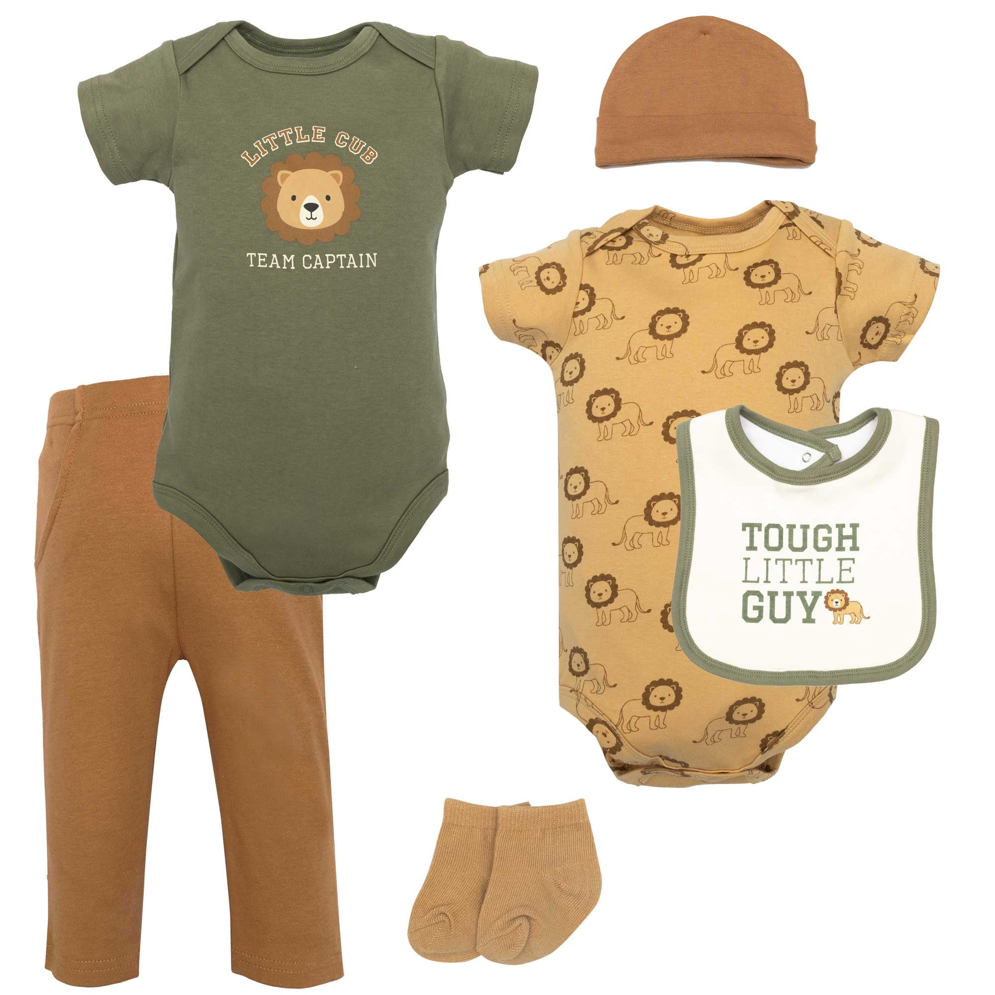 Hudson Baby Infant Boys Cotton Layette Set, Tough Guy Lion, 0-3 Months