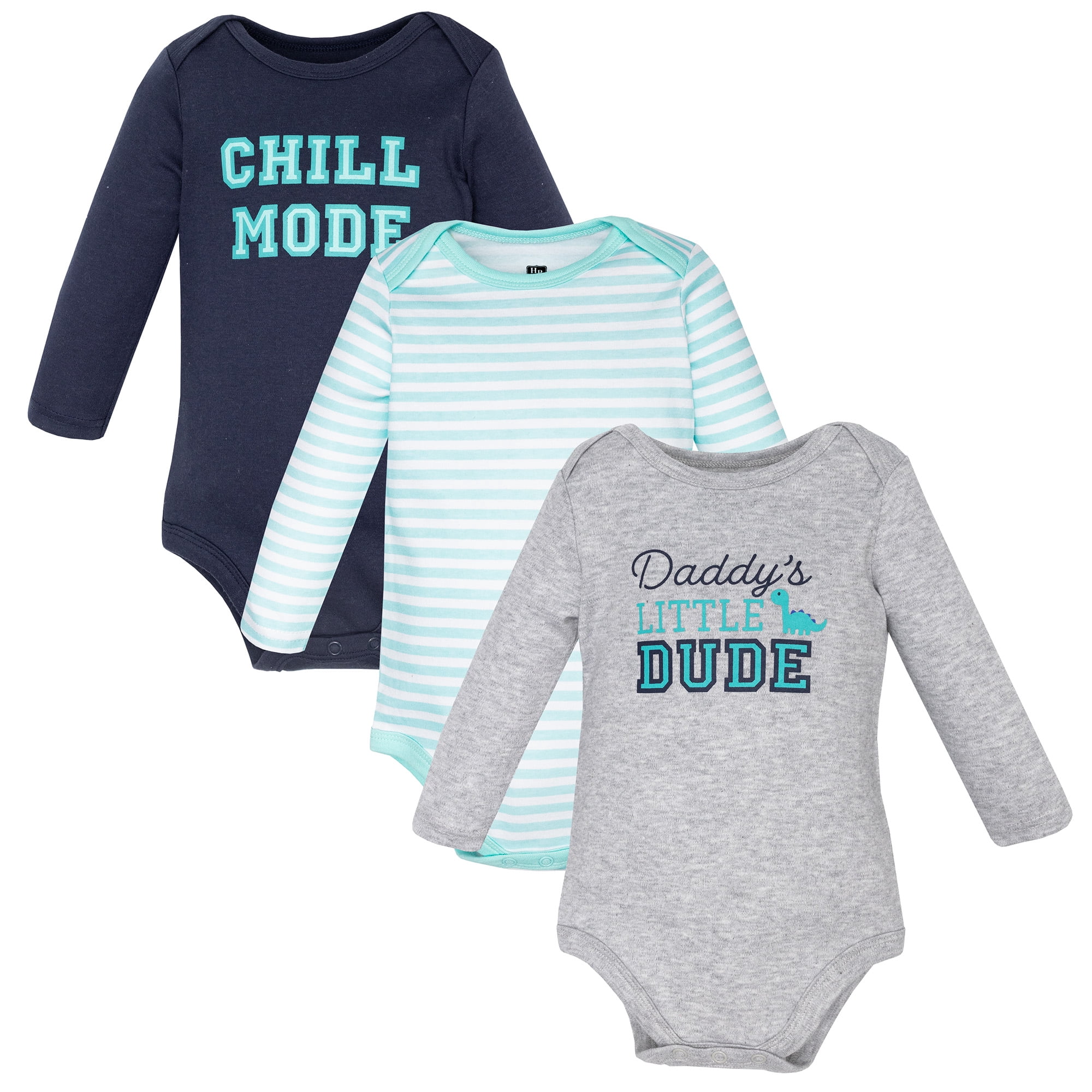 Hudson Baby Infant Boys Cotton Long-Sleeve Bodysuits 3-Pack, Little Dude Dino, 0-3 Months