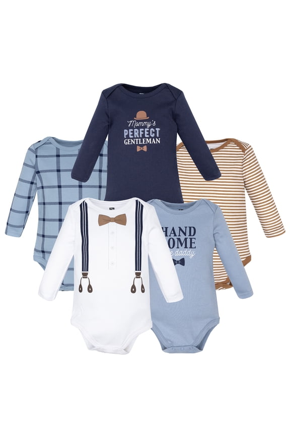 Infant Boys Cotton Long-Sleeve Bodysuits 5-Pack, Handsome Like Daddy, 12-18 Months