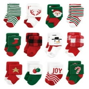 Hudson Baby Infant Boys Cotton Rich Newborn and Terry Socks, 12 Days Of Christmas Santa, 12-24 Months