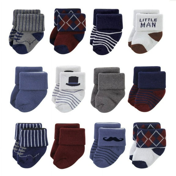 Hudson Baby Infant Boys Cotton Rich Newborn and Terry Socks, Gentleman 12-Pack, 6-12 Months