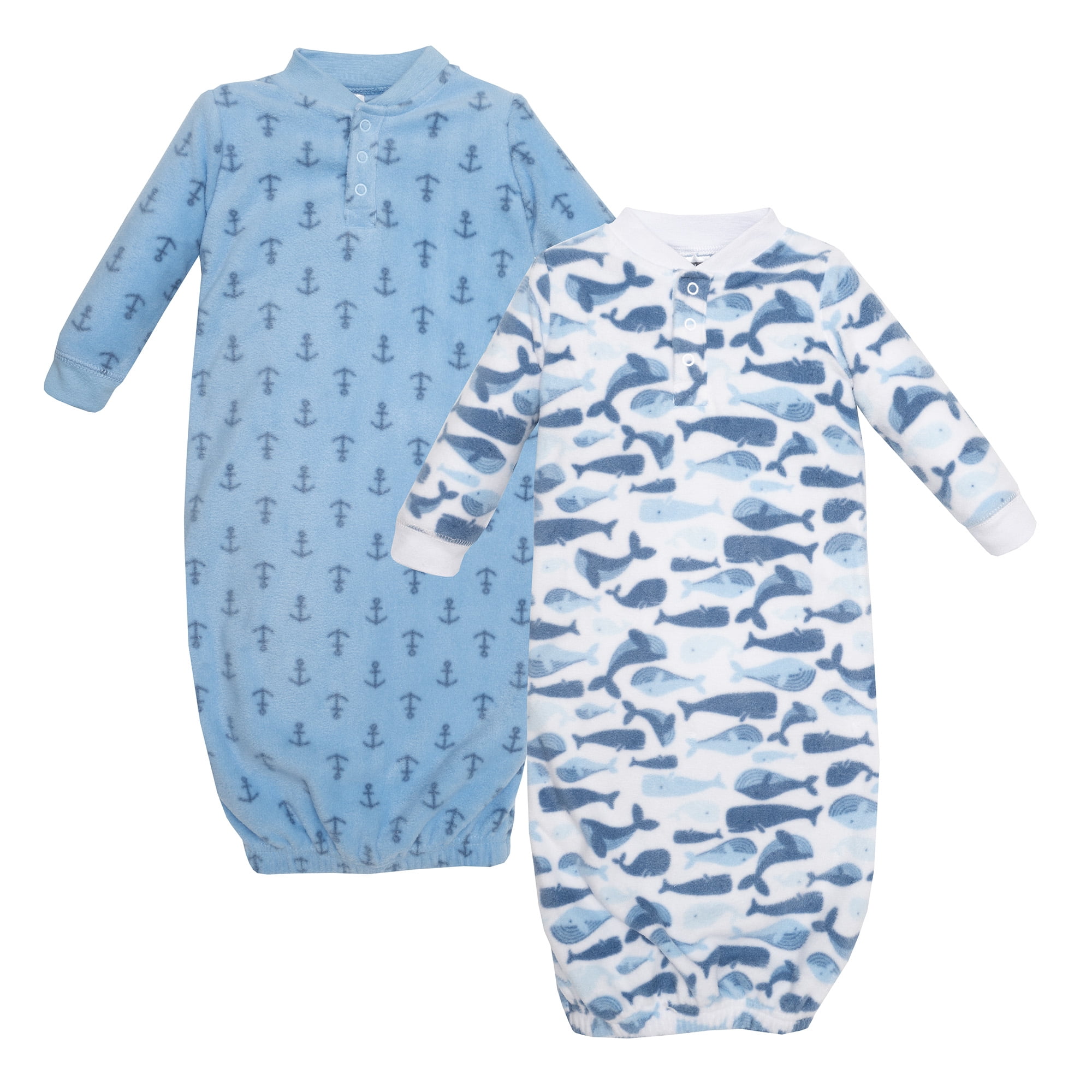 Hudson Baby Infant Boys Fleece Gowns, Cute Whales, Preemie-Newborn