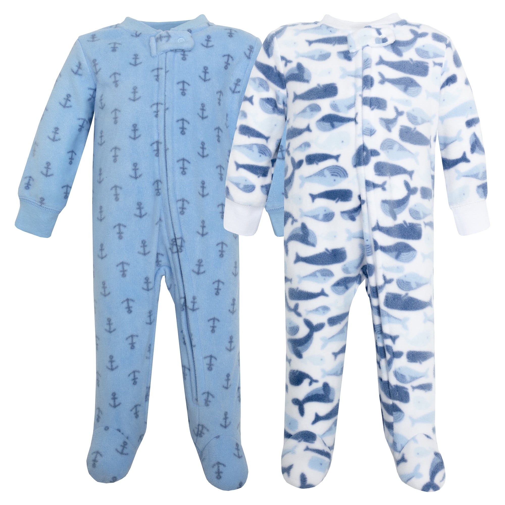 Hudson Baby Infant Boys Fleece Sleep and Play, Cute Whales, 0-3 Months