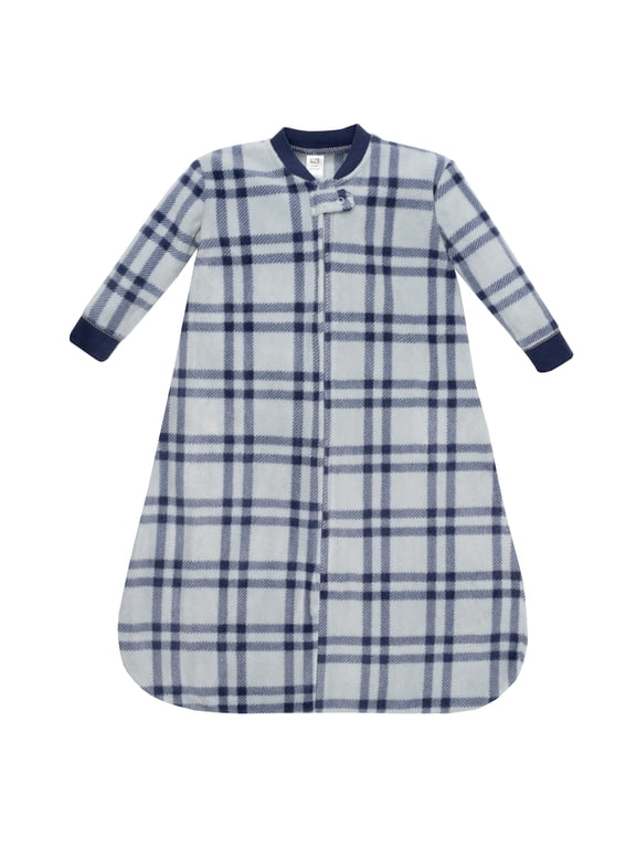 Infant Boys Long-Sleeve Fleece Sleeping Bag, Gray Navy Plaid, 6-12 Months