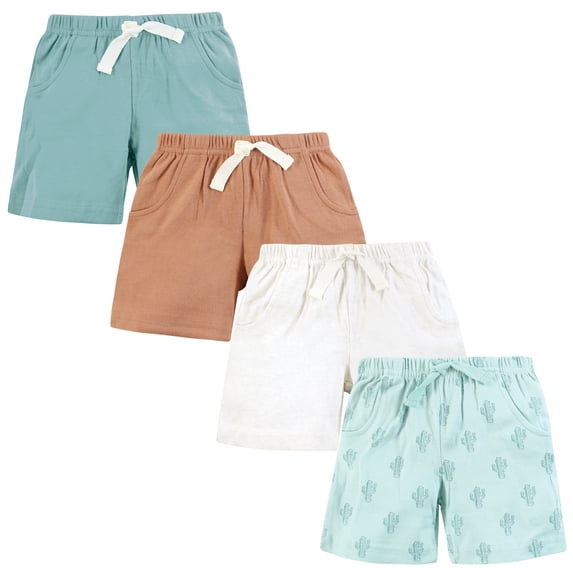 Hudson Baby Infant Boys Shorts Bottoms 4-Pack, Desert Cactus, 6-9 Months
