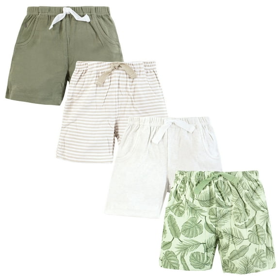 Hudson Baby Infant Boys Shorts Bottoms 4-Pack, Green Palms, 3T