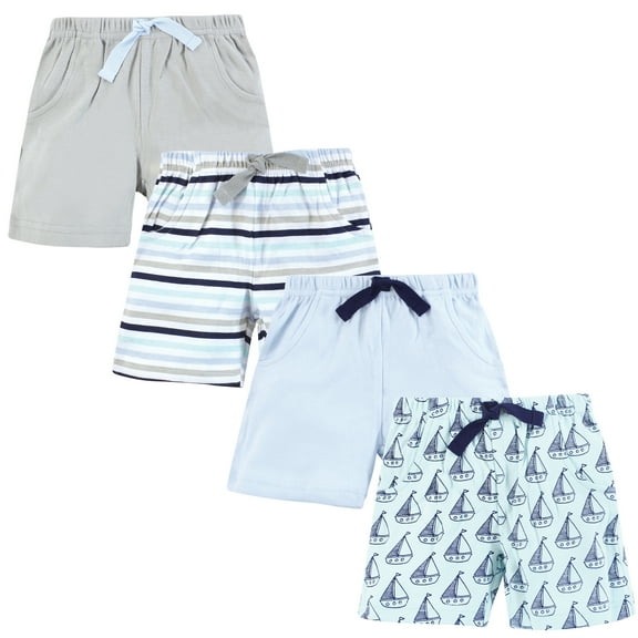 Hudson Baby Infant Boys Shorts Bottoms 4-Pack, Mint Sailboat, 0-3 Months