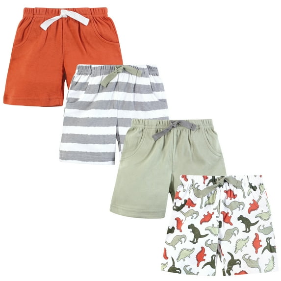 Hudson Baby Infant Boys Shorts Bottoms 4-Pack, Multi Color Dino, 0-3 Months