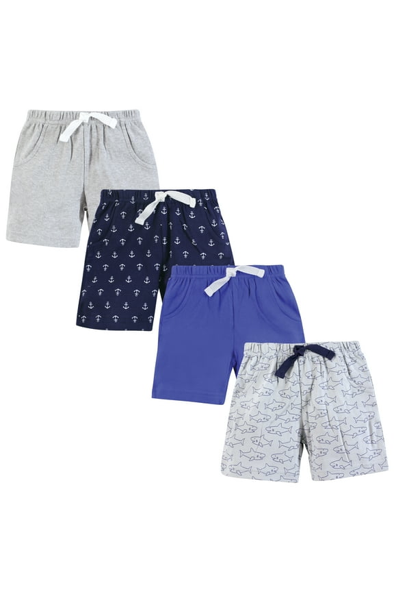 Infant Boys Shorts Bottoms 4-Pack, Sharks And Anchors, 6-9 Months