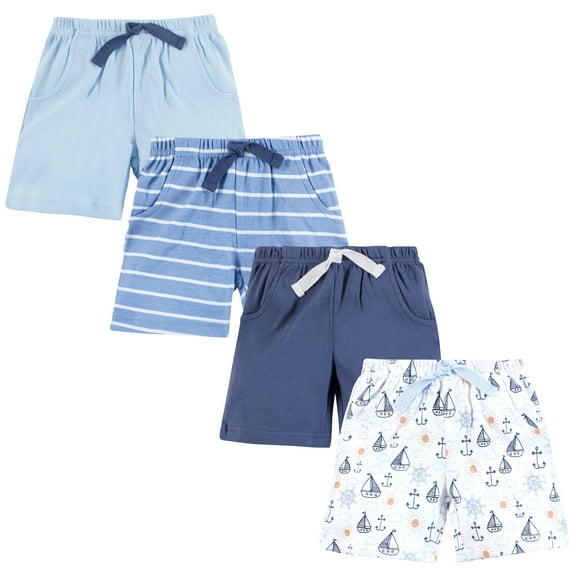 Hudson Baby Infant Boys Shorts Bottoms 4-Pack, Sunshine And Sailboats, 3-6 Months