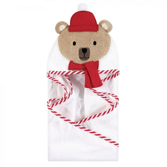 Hudson Baby Infant Cotton Animal Hooded Towel, Bear W Scarf, One Size