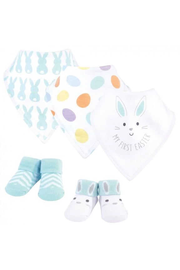 Infant Cotton Bib and Sock Set, Neutral 1St Easter, One Size, 5-Piece