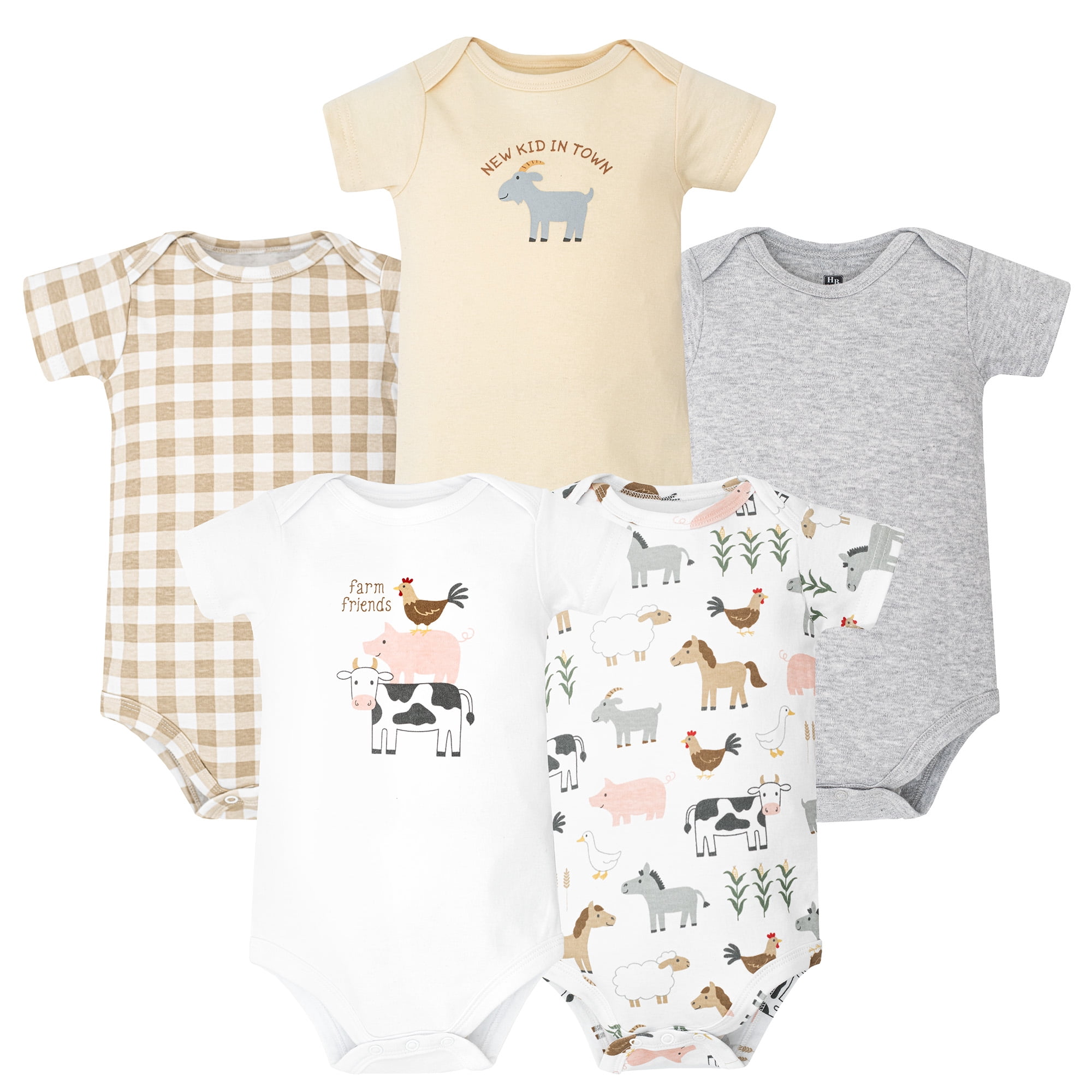 Hudson Baby Infant Cotton Bodysuits 5-Pack, Cute Farm, Preemie