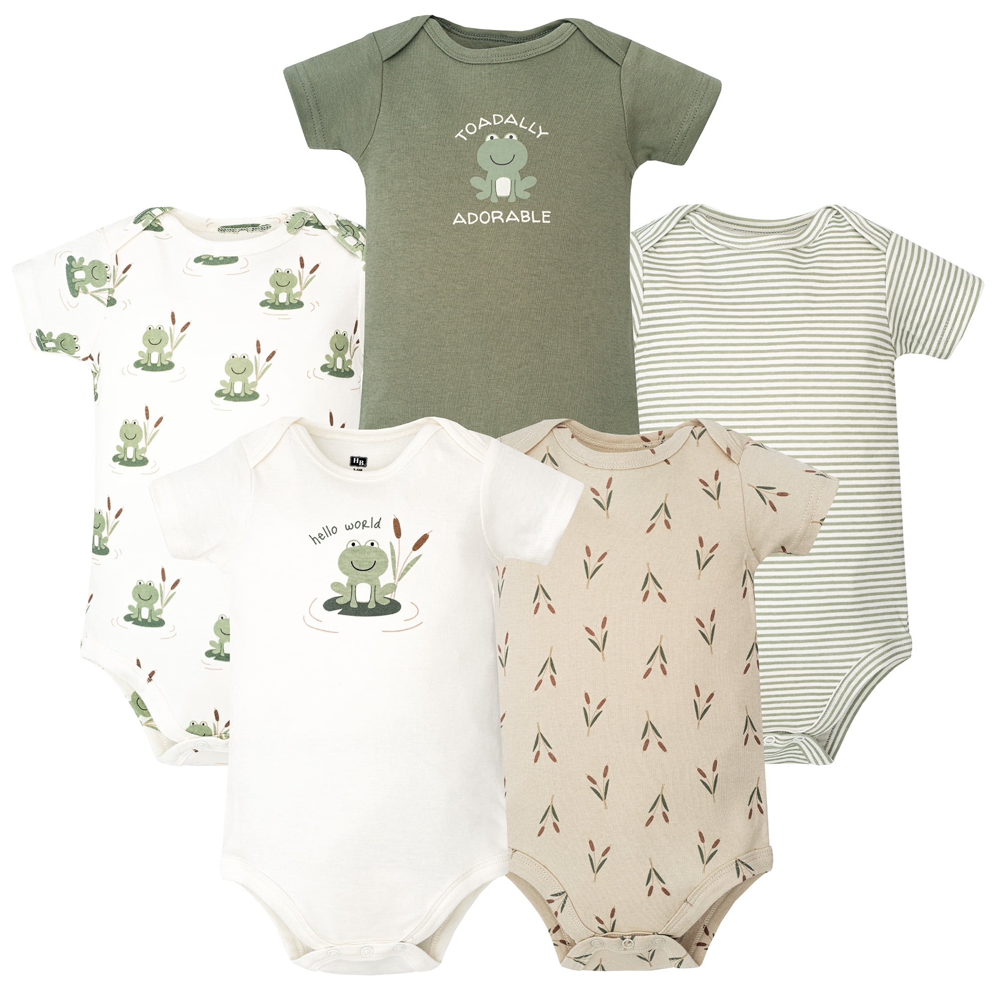Hudson Baby Infant Cotton Bodysuits 5-Pack, Frog Pond, Newborn