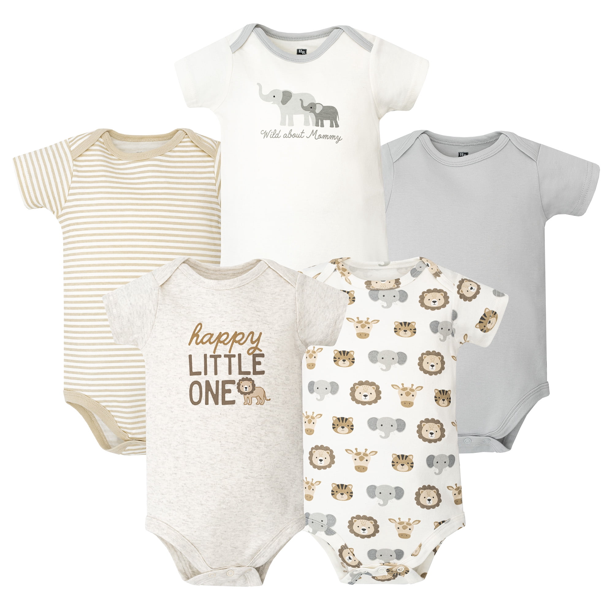 Hudson Baby Infant Cotton Bodysuits 5-Pack, Happy Little One Safari, 18-24 Months