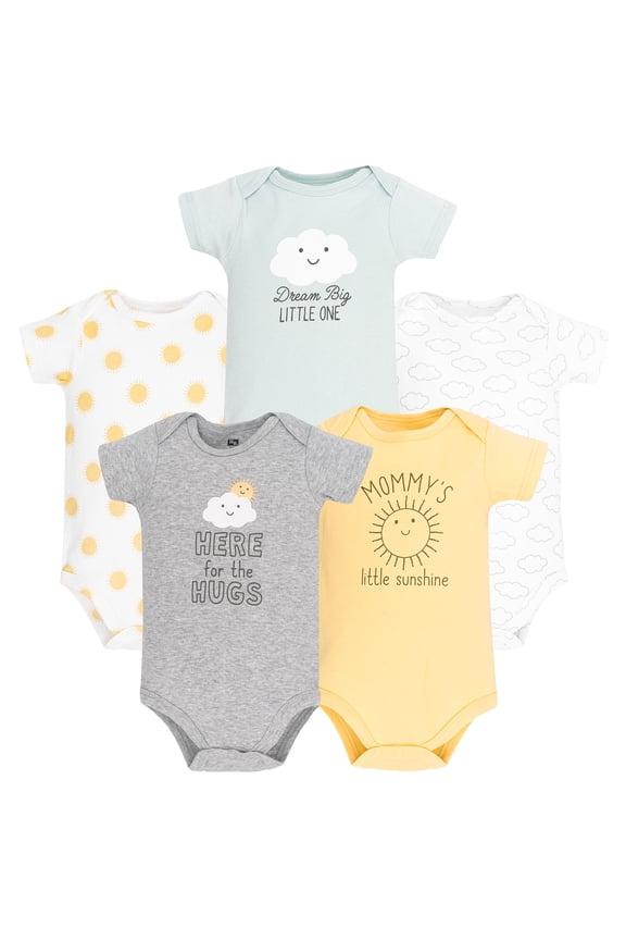 Infant Cotton Bodysuits 5-Pack, Sunshine And Clouds, 12-18 Months