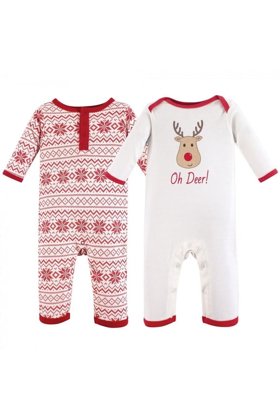 Infant Cotton Coveralls 2pk, Reindeer, 12-18 Months
