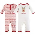 thumbnail image 1 of Hudson Baby Infant Cotton Coveralls 2pk, Reindeer, 3-6 Months, 1 of 7