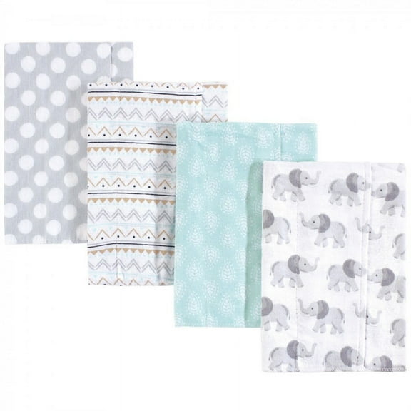Hudson Baby Infant Cotton Flannel Burp Cloths 4pk, Gray Elephant, One Size