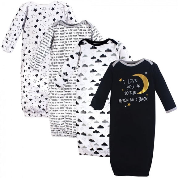 Hudson Baby Infant Cotton Long-Sleeve Gowns 4pk, Moon And Back, 0-6 Months