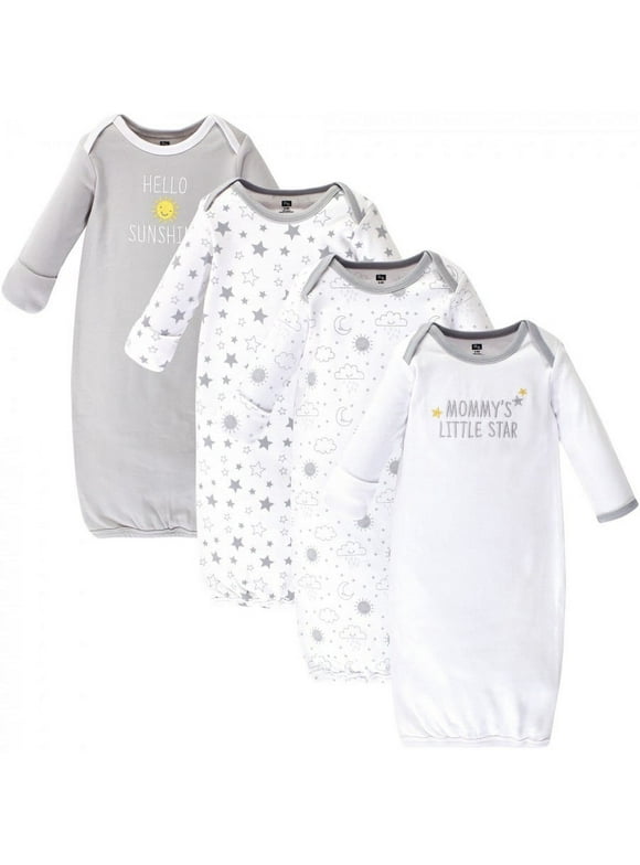 Hudson Baby Infant Cotton Long-Sleeve Gowns 4pk, Star And Moon, 0-6 Months