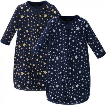Hudson Baby Infant Cotton Long-Sleeve Wearable Sleeping Bag, Sack, Blanket, Metallic Stars, 0-3 Months
