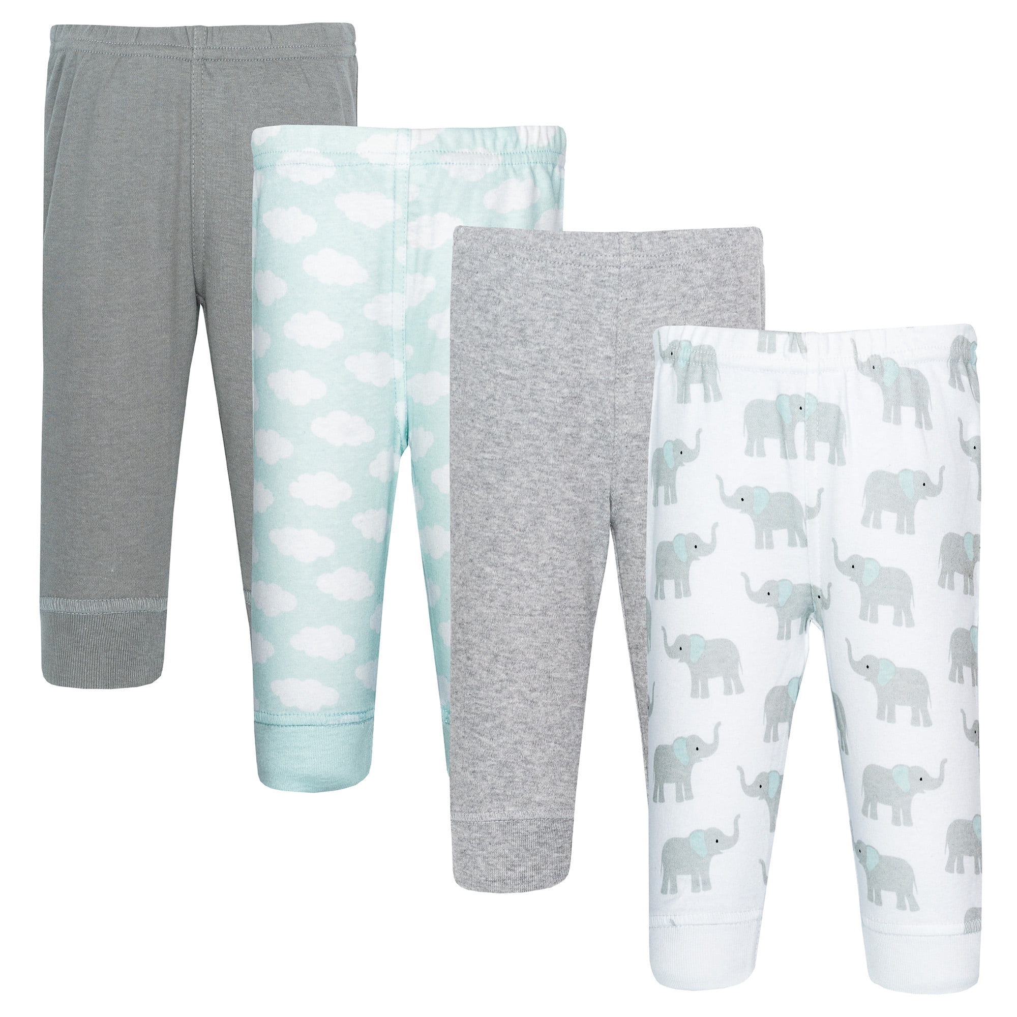 Hudson Baby Infant Cotton Pants and Leggings, Gray Mint Elephant, 18-24 Months