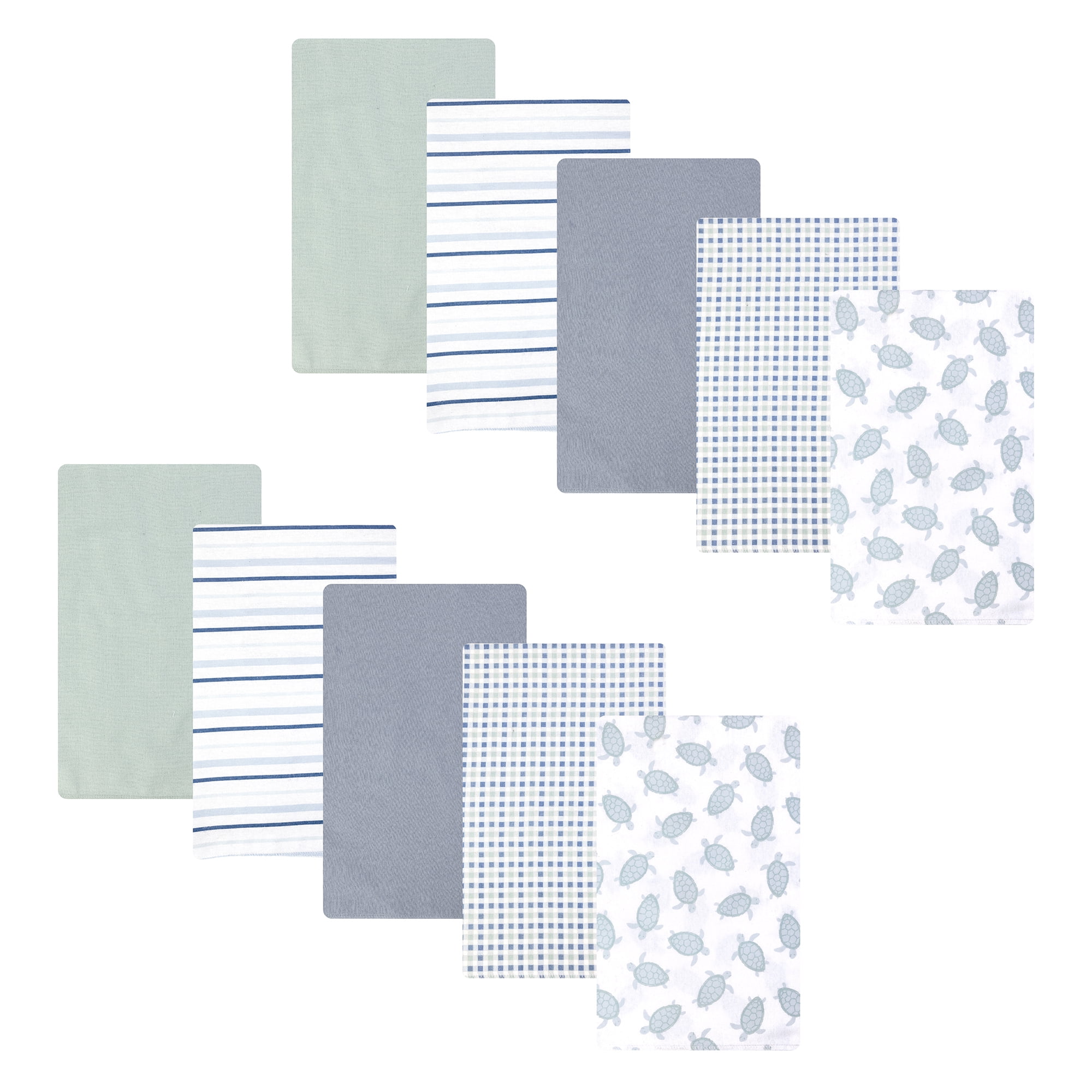 Hudson Baby Unisex Baby Cotton Poly Flannel Burp Cloths, Little Sea Turtle 10-Pack, One Size