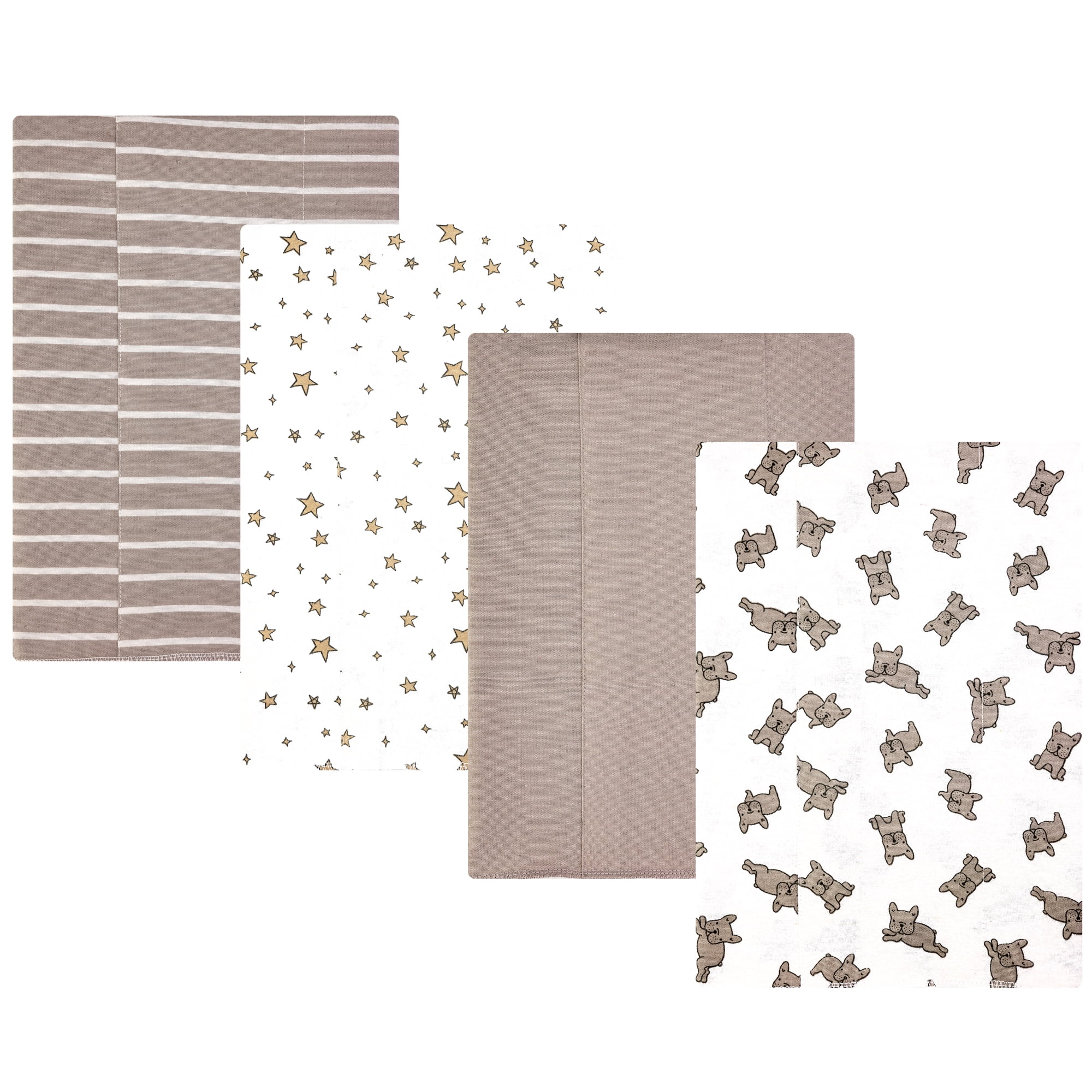 Hudson Baby Infant Cotton Polyester Flannel Burp Cloths 4-Pack, French Bulldog Stars, One Size