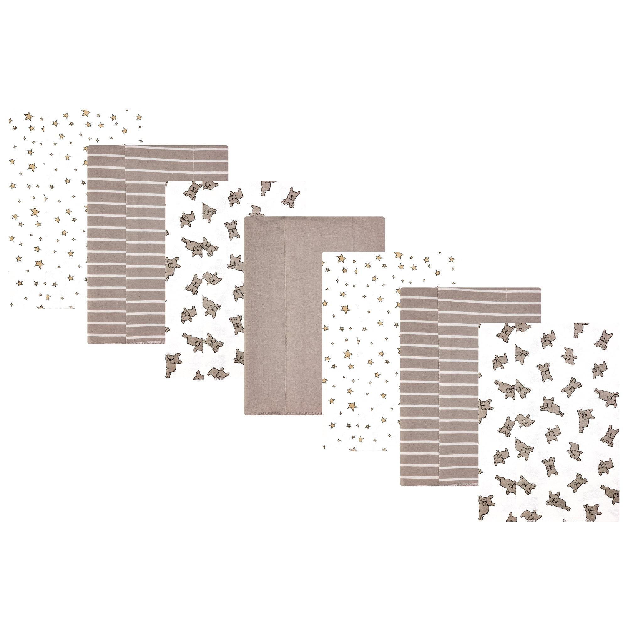 Hudson Baby Infant Cotton Polyester Flannel Burp Cloths 7-Pack, French Bulldog Stars, One Size