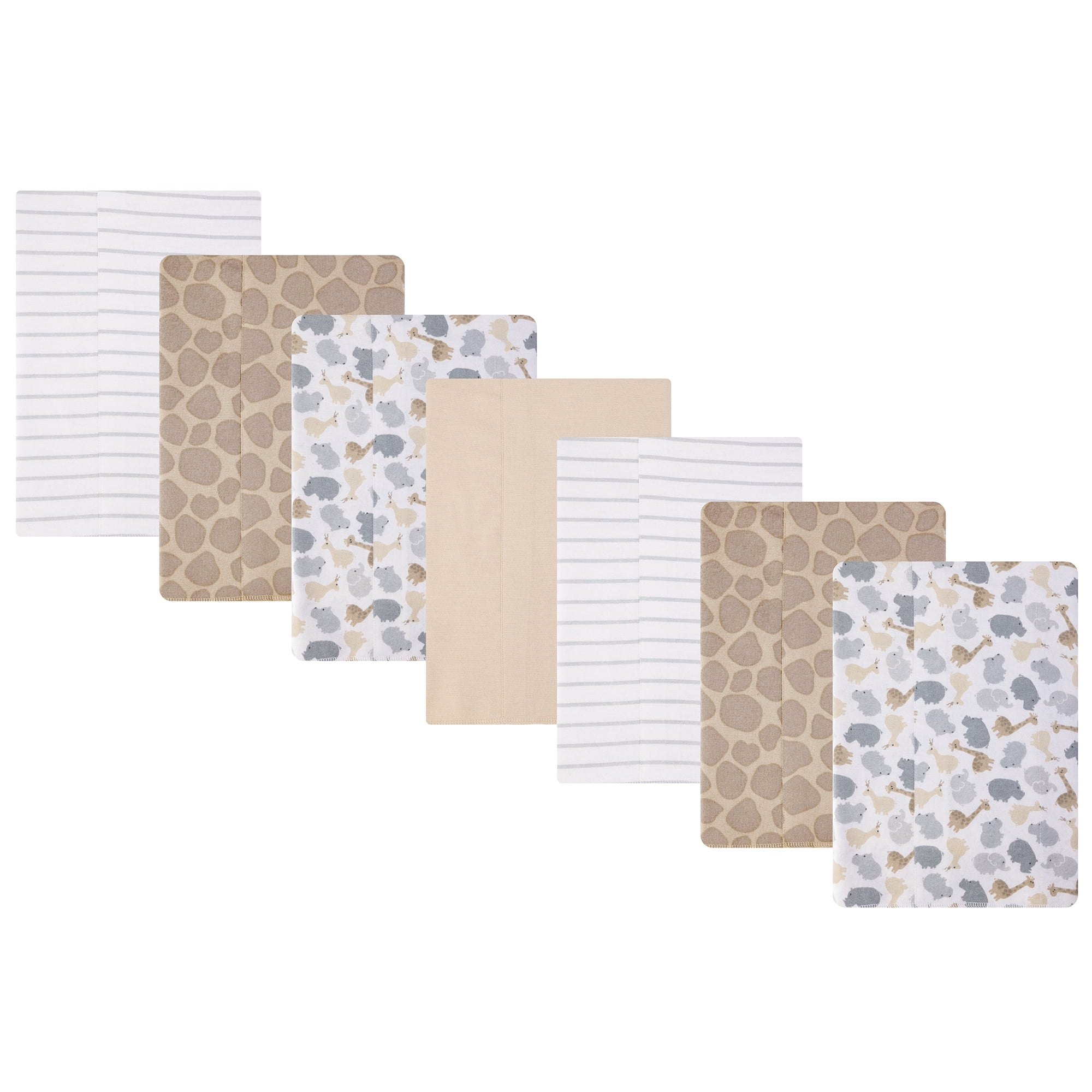 Hudson Baby Infant Cotton Polyester Flannel Burp Cloths 7-Pack, Safari Friends, One Size