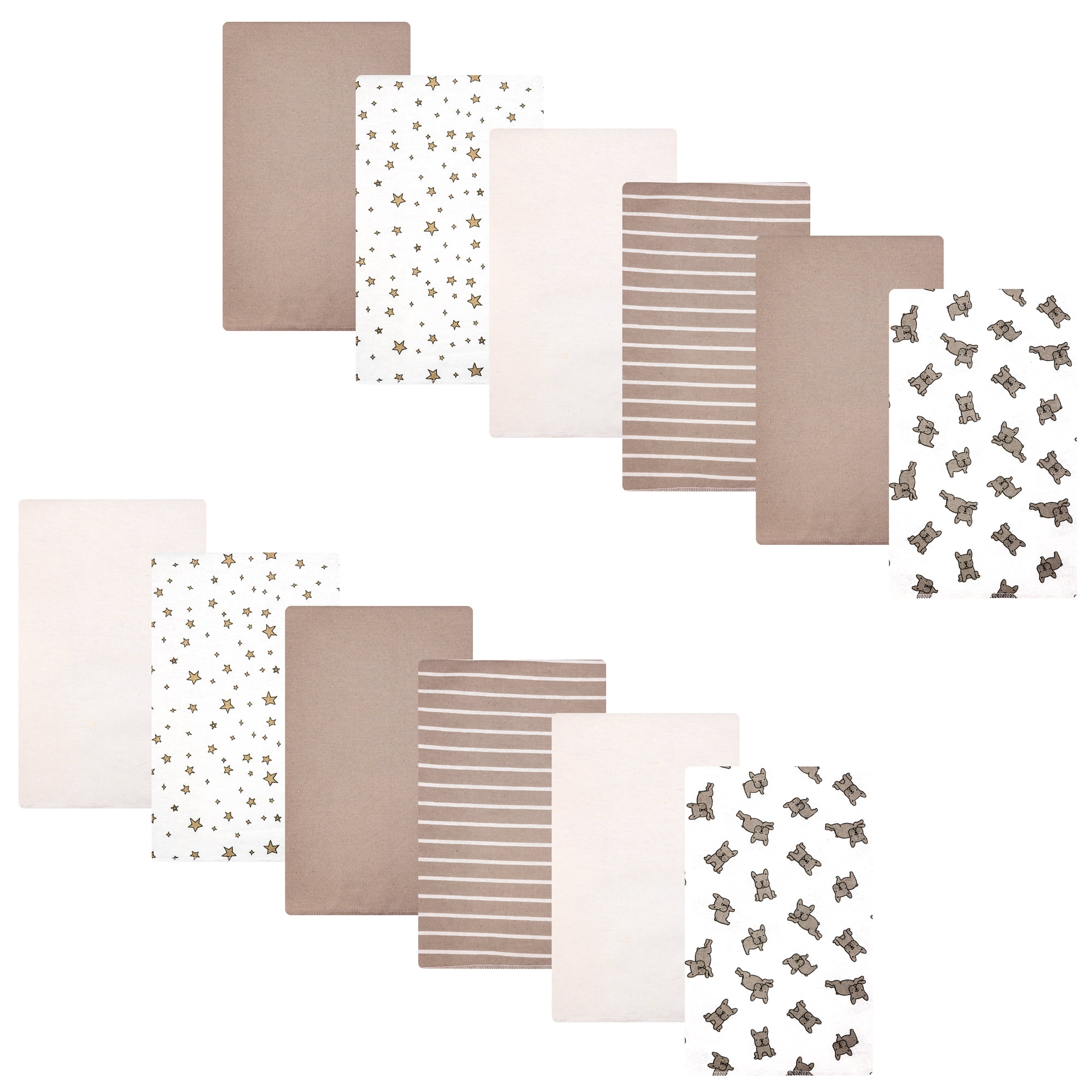 Hudson Baby Infant Cotton Polyester Flannel Burp Cloths Bundle 12-Pack, French Bulldog Stars, One Size
