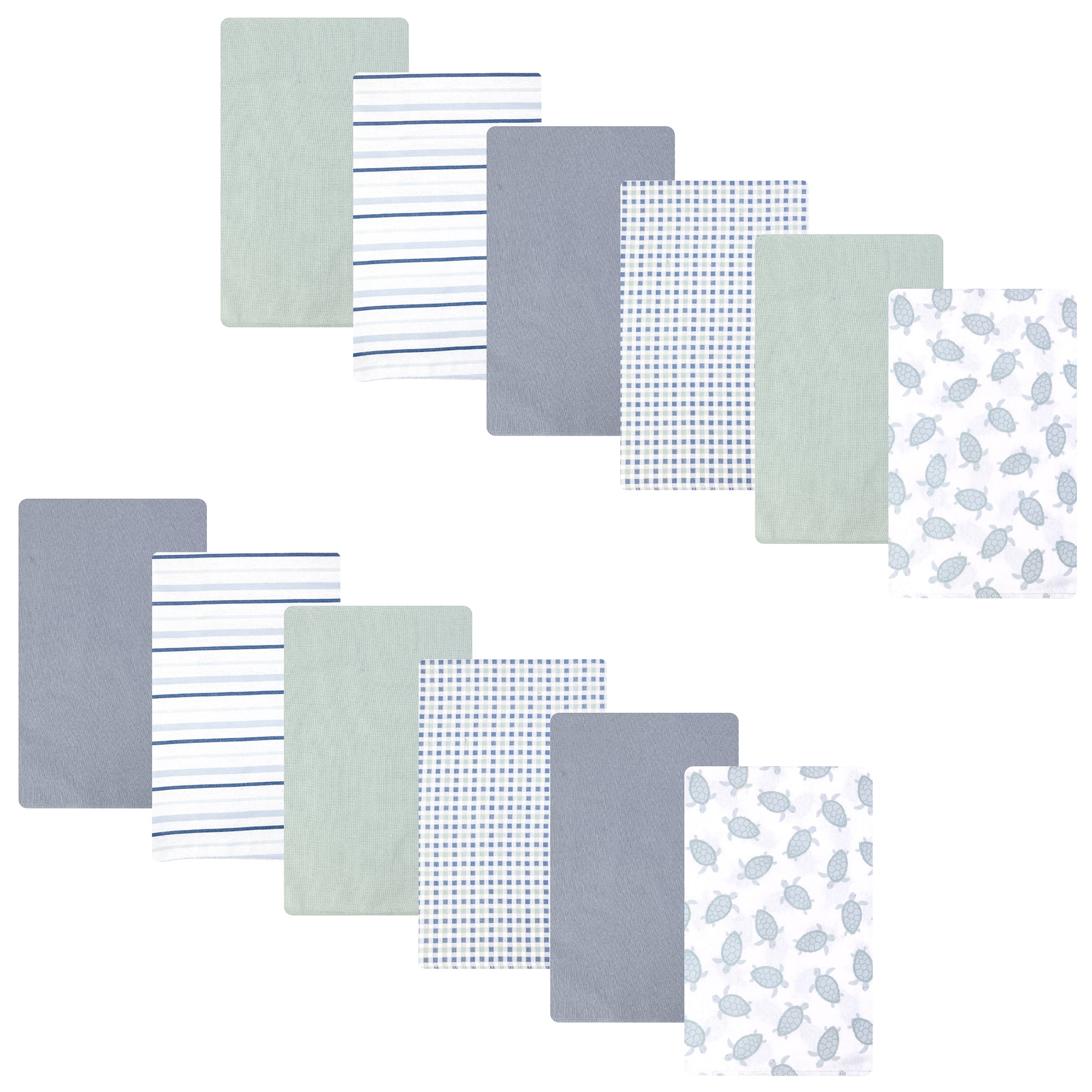 Hudson Baby Infant Cotton Polyester Flannel Burp Cloths Bundle 12-Pack, Little Sea Turtle, One Size