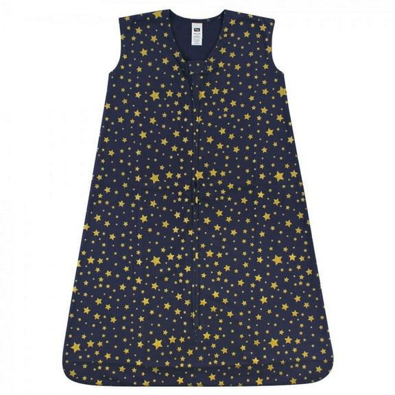 Hudson Baby Infant Cotton Sleeveless Wearable Sleeping Bag, Sack, Blanket, Gold Navy Star, 12-18 Months