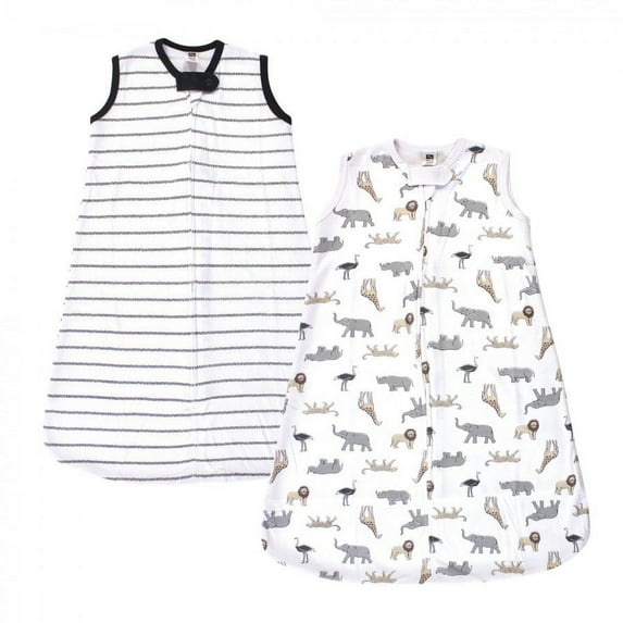 Hudson Baby Infant Cotton Sleeveless Wearable Sleeping Bag, Sack, Blanket, Modern Neutral Safari, 12-18 Months