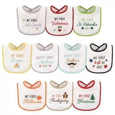 Hudson Baby Infant Cotton Terry Drooler Bibs with Fiber Filling 10pk, Neutral Holiday