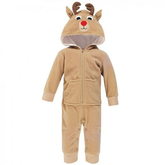 Hudson Baby Infant Fleece Jumpsuits, Coveralls, and Playsuits 1pk, Reindeer, 6-9 Months
