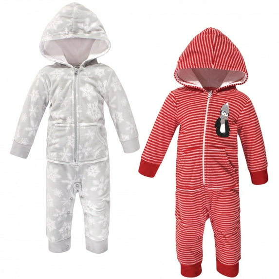 Hudson Baby Infant Fleece Jumpsuits, Coveralls, and Playsuits 2pk, Red Penguin, 18-24 Months