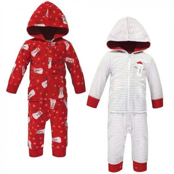 Hudson Baby Infant Fleece Jumpsuits, Coveralls, and Playsuits 2pk, Santa Snowman, 3-6 Months