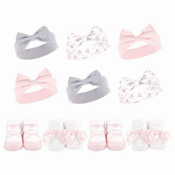 Hudson Baby Infant Girl 10Pc Headband and Socks Set, Ballet, 0-9 Months