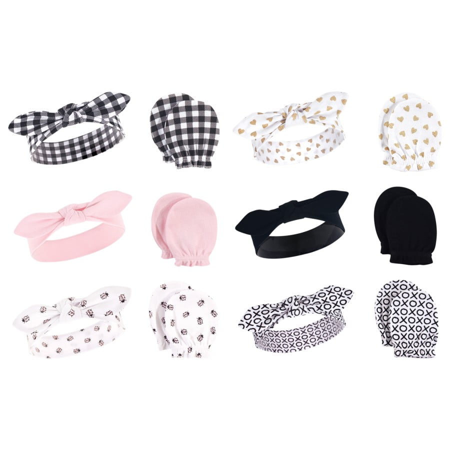 Hudson Baby Infant Girl Cotton Headband and Scratch Mitten