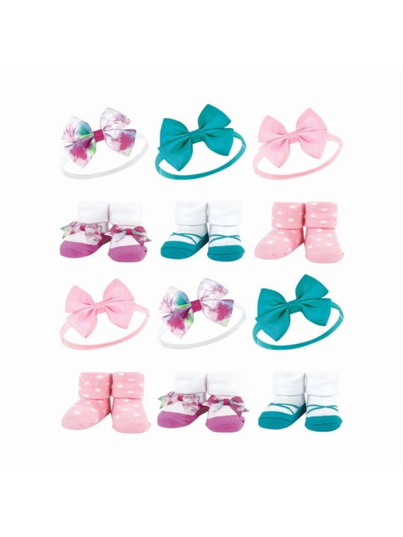 Infant Girl 12Pc Headband and Socks Giftset, Tie-Dye, One Size