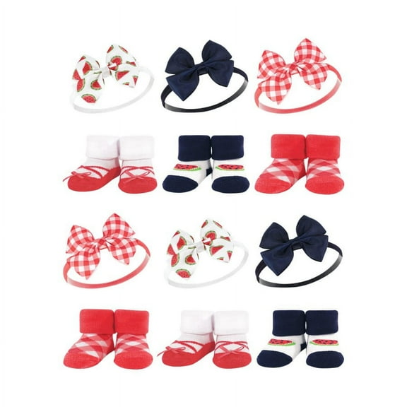 Hudson Baby Infant Girl 12Pc Headband and Socks Giftset, Watermelon, One Size