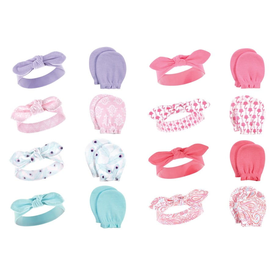 Hudson Baby Infant Girl Cotton Headband and Scratch Mitten