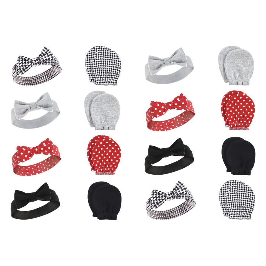 Hudson Baby Infant Girl Cotton Headband and Scratch Mitten