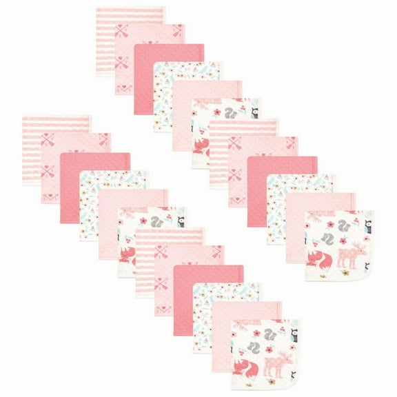 Hudson Baby Infant Girl 24Pc Quilted Cotton Washcloths, Girl Forest, One Size